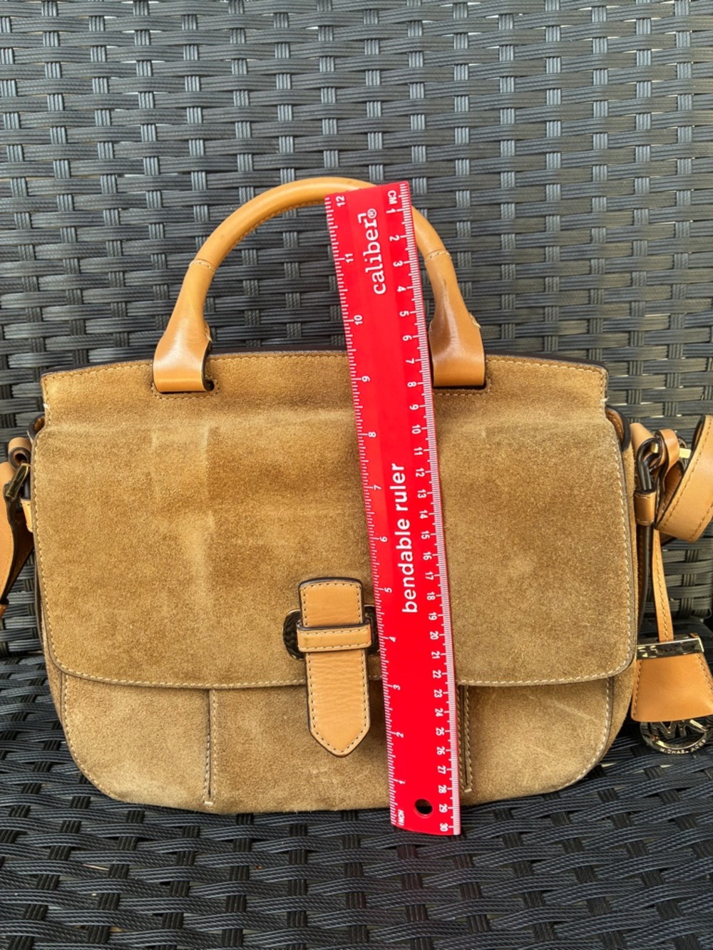 Michael Kors Suede Satchel with Tan Leather Trim - Picture 4 of 16